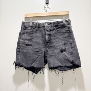 OLD NAVY Women’s Distressed Black Grunge Button Fly O.G Straight Denim Shorts 4